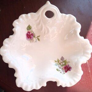 Vintage Floral Trinket / Jewelry Dish With Beautiful Ruffled Edges